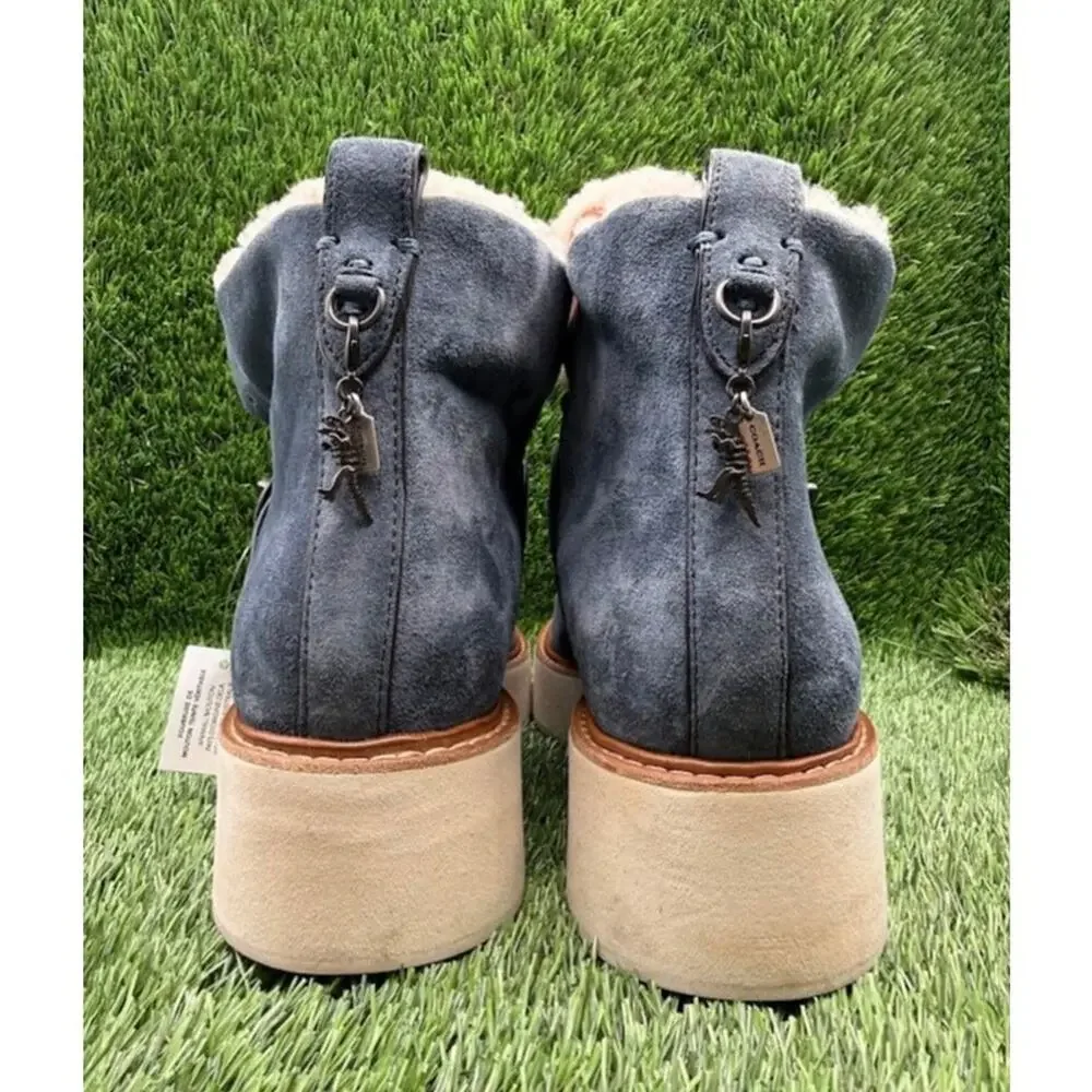 Coach Women’s Urban Hiker Blue Denim Suede Shearling Boots G1354 – Size 10